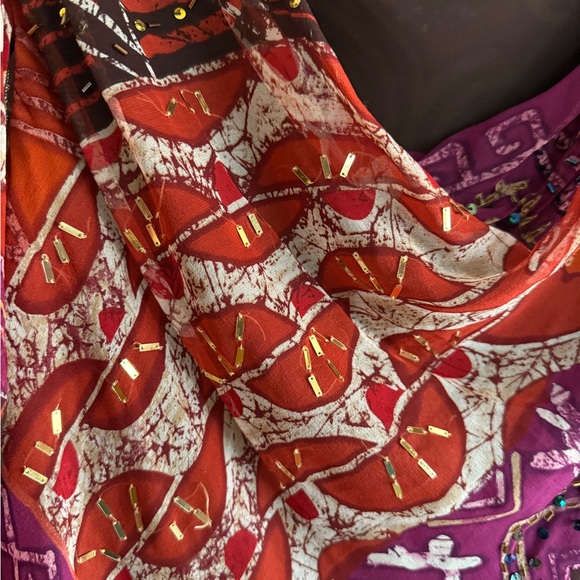 Robbie Bee Multicolor Top Flutter Sleeves Beads Sequins Boho Gypsy Lined - Picture 3 of 6